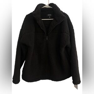 ZENANA NWT Women Large Sherpa Fleece 1/4 Zip Mock Neck Pullover Black